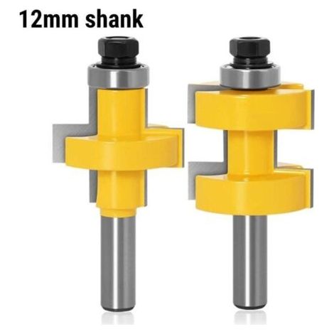 FENOPLASTICAJeu de 2 mèches de routeur à languette et rainure, languette et rainure assorties à 90 degrés, fraise à bois, outil de coupe du bois(Size:12mm shank) (1/4)