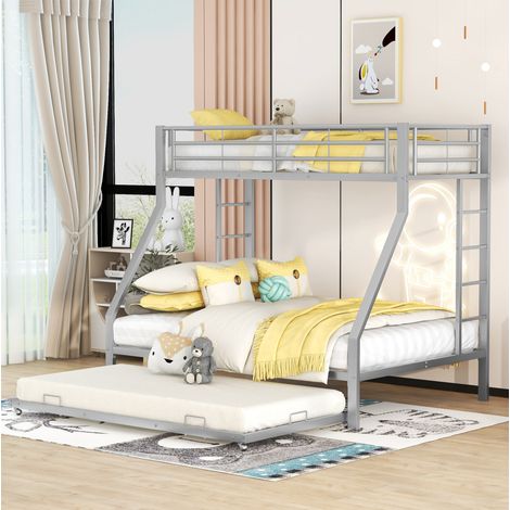 Letto a castello in metallo argento con letto estraibile 90x200/140x200 cm (1/5)