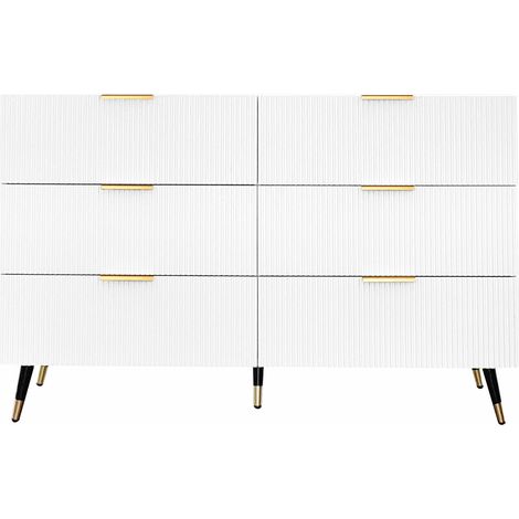Buffet moderne en bois blanc et doré avec 6 tiroirs et nombreux espaces de rangement (1/5)
