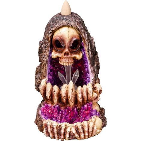 Totenkopf-Räucherstäbchen mit Rückfluss für Räuchergefäß mit LED-Licht, Wasserfall-Kegel-Räucherstäbchen, Harzfigur, Halloween-Meditationsdekoration
