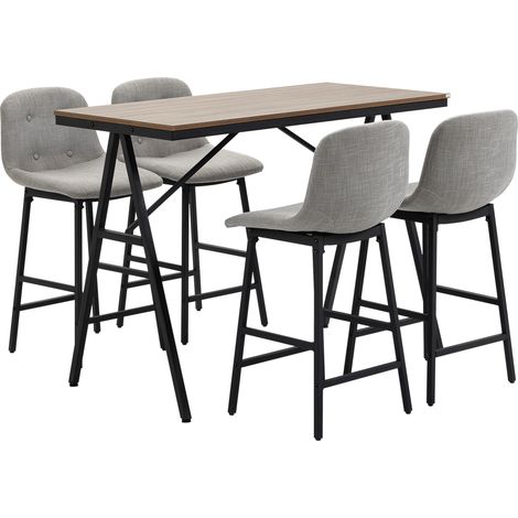 Bartisch mit 4 gepolsterten Stühlen, grau, 120 x 60 x 91 cm