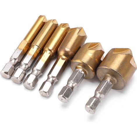 6-teiliges Senkbohrer-Set mit Sechskantschaft für Metall, 90°, 6–19 mm, Fasenwerkzeug-Zubehör (1/5)