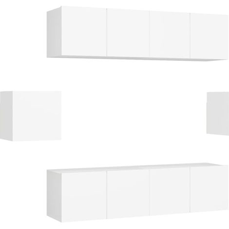 Conjunto de muebles mueble aparador TV televisión salón dormitorio salón 6 piezas madera de ingeniería blanco 020025002 (1/4)