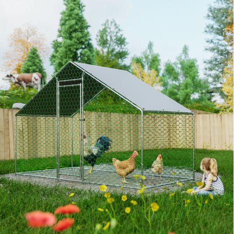 Gallinero de acero galvanizado 303 x 157 x 200 cm con techo de PE impermeable y cerradura (1/5)