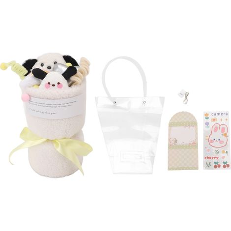 Bouquet de peluches mignonnes, animaux en peluche, décoration intérieure avec carte de vœux pour anniversaire, mariage, remise de diplôme, chien noir et blanc (1/5)