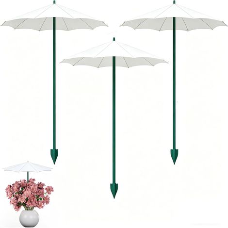 Juego de 3 mini sombrillas de 34 cm, fabricadas en polipropileno blanco. Protección UV para plantas de exterior en maceta. Refugio impermeable con mástil de fibra de vidrio. Ideal para plántulas, sucu (1/5)