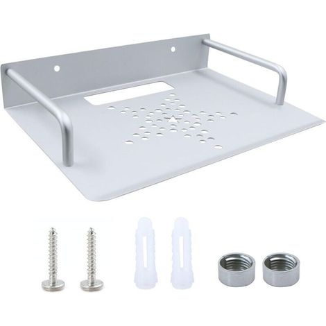 Aluminum wall mount for router, repeater and server – horizontal ventilated shelf 23 x 16 cm – easy wall installation (1/5)