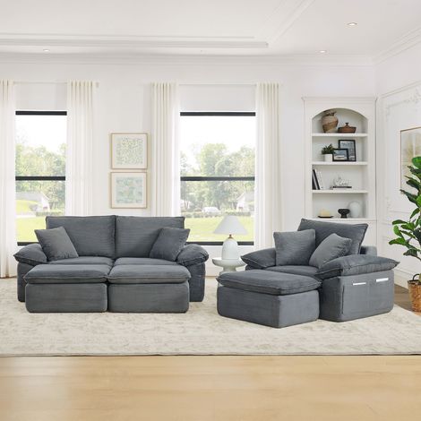 AS EASY Canapé 2 places sans structure sans montage – cloud couch moelleusement capitonné, option de canapé au sol modulaire avec repose-pieds, poches de rangement, pour salon et bureau, utilisable co (1/5)