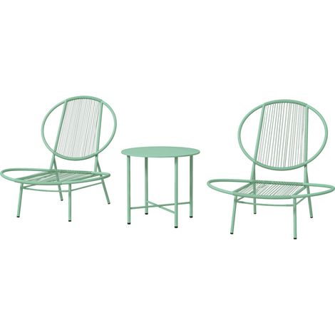 Bistro-Set 3-teilig aus Stahl Wetterfest Gartenmöbel Set mit Bistrotisch Ergonomische Muschelförmige Gartenstühlen Outdoor Balkonmöbel Set Sitzgruppe Balkonset Gartengarnitur Grün Aosom