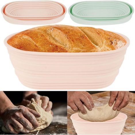 Lot de 2 paniers de fermentation à pain en silicone, kit levain pour boulanger, 10 pouces ovales, outils de cuisson (1/5)