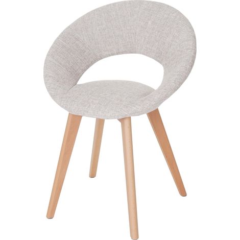 Esszimmerstuhl Almada III, Stuhl Küchenstuhl, Retro 50er Jahre Design Textil, creme/grau