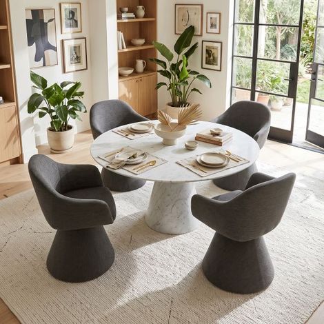 GOEURVANT Chaise de Salle à Manger en Tissu Texturé Gris Anthracite - Fauteuil Dîner Design Cocon Ergonomique avec Accoudoirs, Base Conique Stable, 150 kg (1/5)