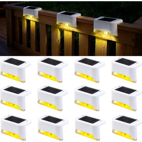 Lot de 12 lampes solaires extérieures LED étanches IP65 pour escalier marche clôture cour terrasse lumière chaude corps couleur blanc (1/5)