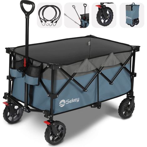 Sekey 200L 200KG Bollerwagen Faltbarer Bollerwagen Handwagen mit 17x4 cm Reifen, Grau und Blau