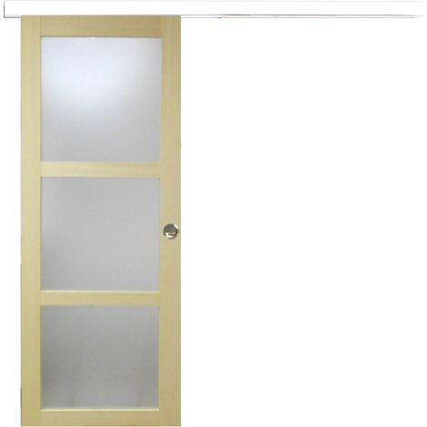 Puerta corredera de madera Ayous con cristal H204 x L73 cm, riel de aluminio con banda blanca, coquillas de GD MENUISERIES