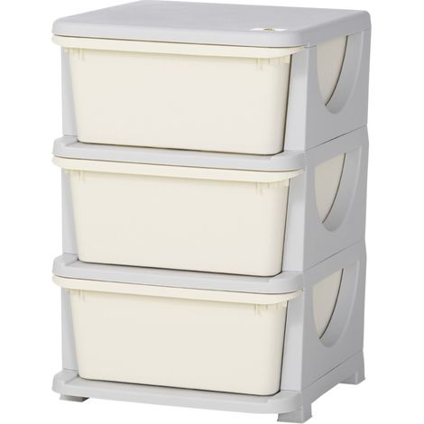 Kinder-Schubladenschrank mit 3 großen Kunststoffschubladen, 37 x 37 x 56,5 cm, Creme (1/5)