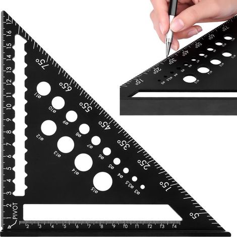 5-in-1 Carpenter's Square, Multifunctional 180mm Joiner's Square, Aluminum Ruler, Marking Gauge, Protractor from 45 to 90 Degrees, Squares (1/5)
