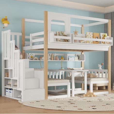 lit enfant lit mezzanine rangement 90x200 bois blanc OKMYHOME (1/5)