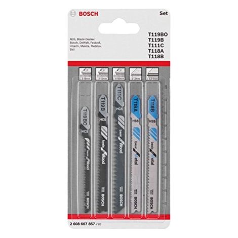 Bosch Accessories 2608667857 Kit lame per seghetto alternativo Wood and Metal Basic, 5 pezzi, gambo a una camma 5 pz.