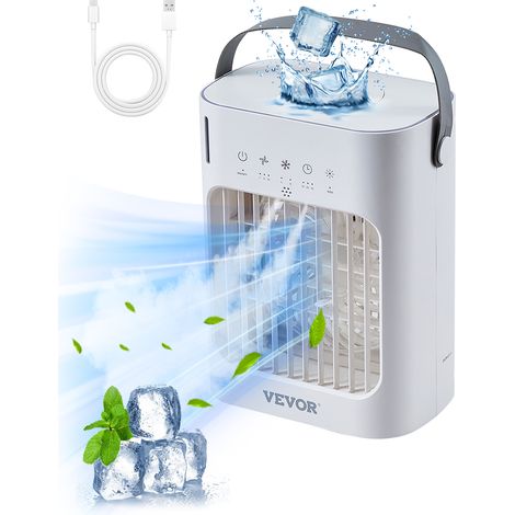 VEVOR Condizionatore Portatile Mini Ventilatore deAria Evaporativo Portatile, Mini Condizionatore deAria 3 Velocita Timer Intelligente 0-7H, Serbatoio dellAcqua 700 mL, Luce a 7 Colori per Ufficio