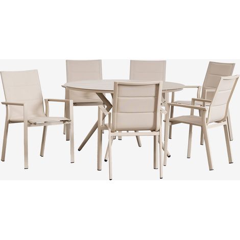 Set de mesa redonda Ø125 cm Valerie y 6 sillas de jardín apilables en aluminio Karena SKLUM