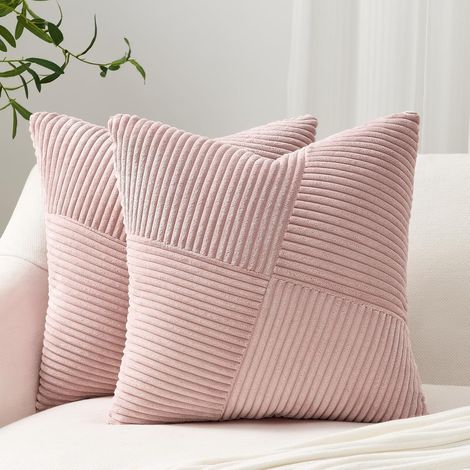 Lot de 2 Housse Coussin 40x40 Velours Côtelé Rayures Patchwork Décoration Salon Chambre