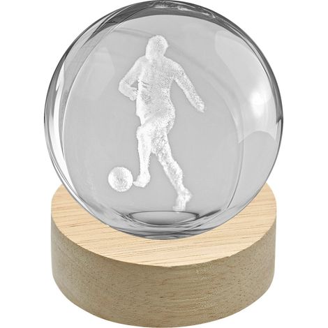 Linea Due Elle Lumetto a Sfera Calciatore con Base in Legno D 6 Cm H 8 Cm Bomboniera – Lampada Decorativa Sportiva