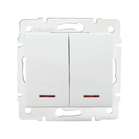 Kanlux – Interrupteur double LED blanc – Rétroéclairage LED intégré – Montage encastré – Protection IP20 – Courant nominal 10 AX