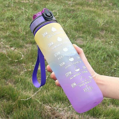 Gourde de 1 L à dégradé de couleurs, avec indicateur de temps et embout anti-fuite, idéale pour le bureau, la salle de sport et les activités de plein air. Parfaite pour le bureau, la salle de sport o (1/4)
