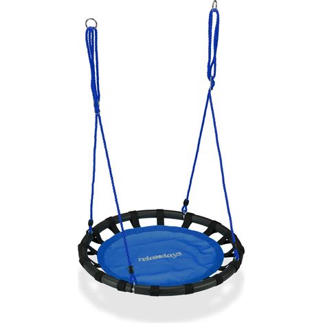 Balançoire nid d'oiseau ronde réglable hauteur 80 x 80 cm pour jardin intérieur assise confortable en métal noir (1/5)