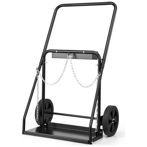Chariot de Bouteille de Soudage Double, Charge Statique 200 kg, Chariot de Réservoir d'Oxygène d'Acétylène, Roues Solides 54 mm, Chaînes de Sécurité, pour Bouteilles de Gaz Doubles 31,75 cm (1/3)