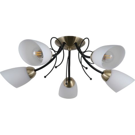 Italux Cristina - Plafonnier Stylisé Plafonnier Noir, Bronze Antique 5 Lumières avec Abat-Jour Blanc, E27 (1/2)