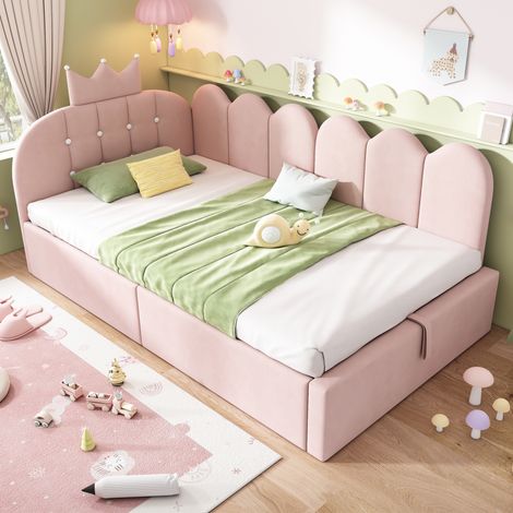 Bett Tagesbett 90x200 Stauraum L Form Rosa OKMYHOME (1/5)