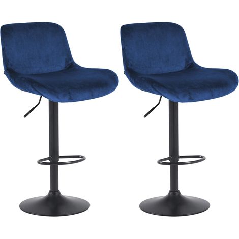 Set di 2 sgabelli da bar regolabili in altezza e girevoli con poggiapiedi in velluto blu e struttura in metallo nero 100006393
