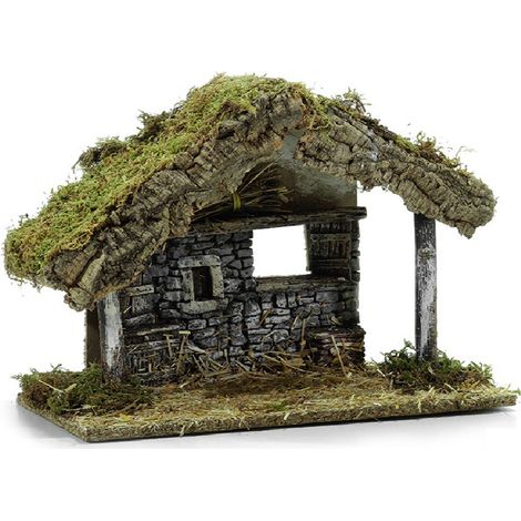 Grotta Rustica con Parete in Pietra Sughero e Muschio presepe per Natività Prodotto Italiano Capanna Vuota Artigianale L36xP17xH25 cm Ambientazione Realistica con Finestra e Tetto Paesaggio (1/5)