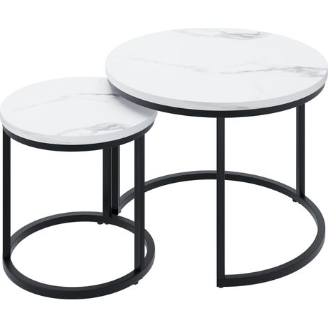 Table basse blanche 2 pièces empilables - Cadre métal rond 60cm - Moderne pour salon, chambre, bureau, balcon - Économiseur d'espace (1/5)