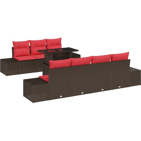 Maison Exclusive - Set di divani 8 pz 7-Numero di posti Marrone e Rosso polyrattan (1/5)