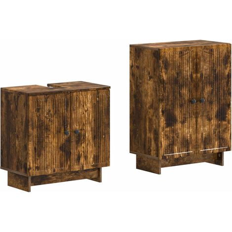 Juego de gabinete de baño de 2 piezas EDE Roble Ahumado vidaXL (1/5)