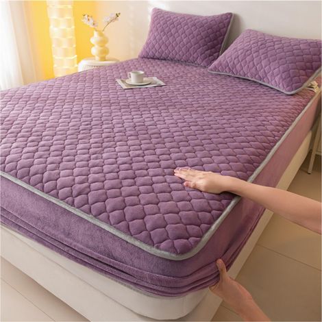 Housse de Matelas Matelassée Épaissie avec 2 Taies d'Oreiller,Draps Élastiques Tout Compris,Protège-Matelas Décoratif pour Chambre à Coucher,Violet,150x200 cm (1/5)