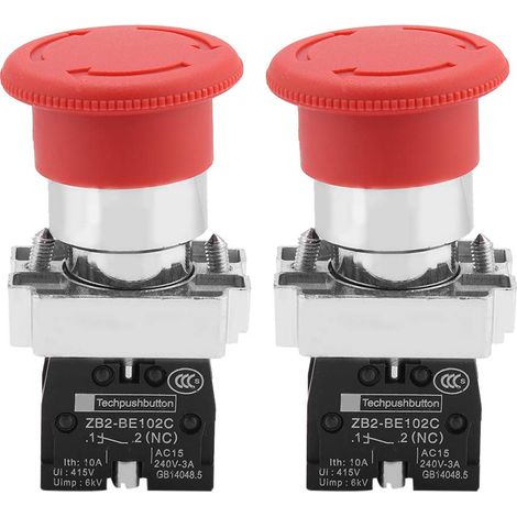 2 Pièces Interrupteurs D'arrêt D'Urgence Rouges, Bouton D'arrêt D'urgence 22mm, Interrupteur Électrique 10A 600V pour Contrôler le Démarreur Électromagnétique le Contacteur le Relais (1/5)