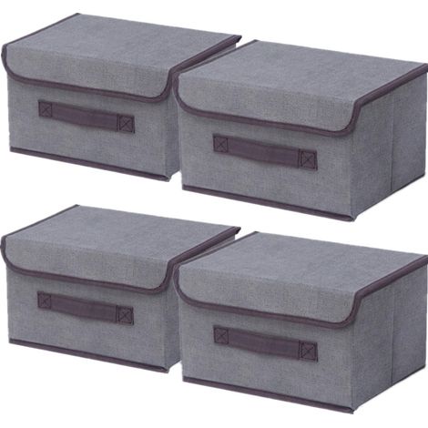 Dailygoods - Scatole portaoggetti (set da 4) - Pieghevoli - Coperchio - Tessuto - Per riporre vestiti - Salvaspazio - Maniglie - Cesti portaoggetti (1/5)