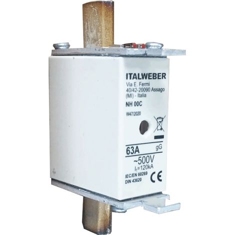 Fusible de cuchilla Italweber NH 00C curva estándar gG 63A 500V 1500663