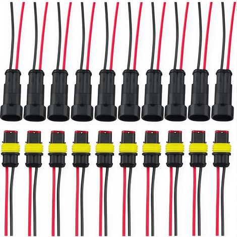 Voiture Fiche Etanche, Électrique Prise Mâle et Femelle, AWG Connecteur Etanche Electrique (2 Broches avec 8cm Fil × 10 Kits) (1/5)