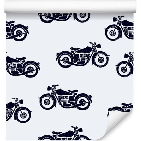 Papier peint noir et blanc à motifs de motos vintage, style rétro, 50 x 1000 cm (1/5)