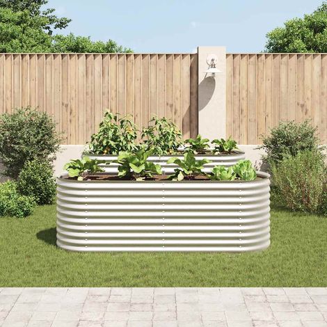 Jardinière, Pot de Fleurs d'extérieur, Lit surélevé de jardin 240x80x81 cm Acier galvanisé Argenté OIB9332E (1/3)