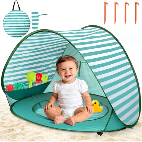 Tente de plage pop-up pour bébé, tente de plage avec mini-piscine, protection UV UPF 50+, tente de plage portable pour enfants, idéale pour la plage, le camping et le jardin, sac de rangement inclus (1/5)
