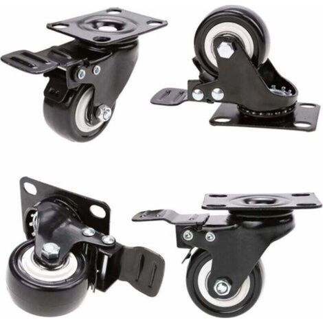 XEPHO 4 roulettes pivotantes avec frein 2 pouces, diamètre de roue 50 mm, roues de meuble silencieuses en caoutchouc, capacité de charge 400 kg, roulettes de sol robustes non marquantes, noires