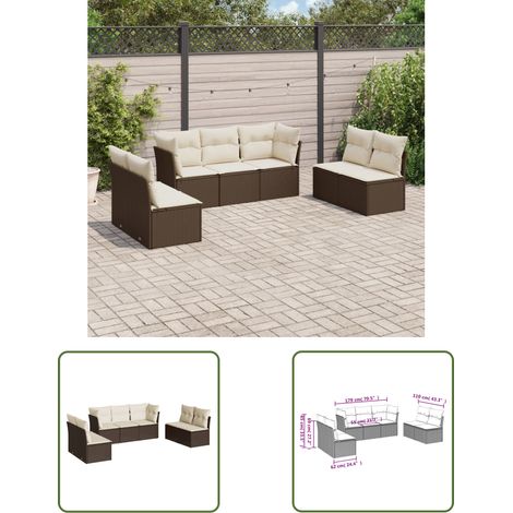 The Living Store 7-tlg. Garten-Sofagarnitur mit Kissen Braun Poly Rattan - Gartensofas - Outdoor Möbel - Lounge Set - Rattan Sofa - Gartenlounge (1/3)