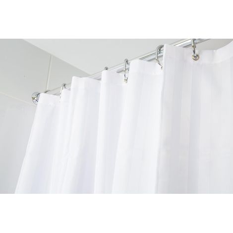 Croydex, White Woven Stripe Water-Resistant Textile Shower Curtain (1/3)