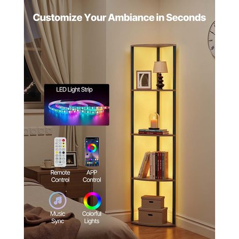 Étagère d'angle à 5 niveaux, hauteur 162,5 cm, bibliothèque du coin avec éclairage LED, meuble de rangement tour avec cadre en méta… (1/5)